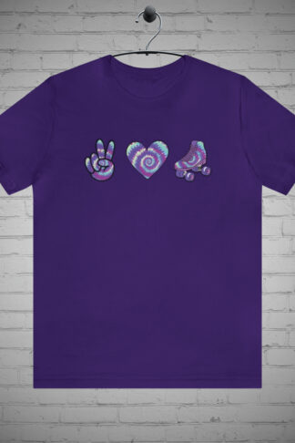 Roller skating shirt, Peace and love tee, Skating enthusiast gift, Retro roller skate lover apparel, Disco fashion tee, Roller skater gift
