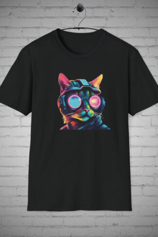 VR cyber Punk neon Cat t-shirt, futuristic fashion, cat lover, cyberpunk style, virtual reality tee, Cat fashion gift