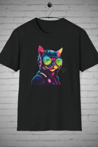 VR cyber Punk neon Cat t-shirt, futuristic fashion, cat lover, cyberpunk style, virtual reality tee, Cat fashion gift