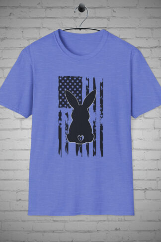 Easter bunny, American flag, T-shirt, patriotic, holiday apparel, USA, festive, cute, rabbit, graphic tee