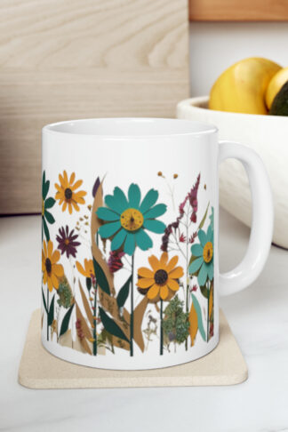 Pressed Flowers Mug, Boho Wildflowers Cottagecore Coffee Mug, Flower Garden Lover Gift, Botanical Tea Cup, Floral Nature Mug, Mothers Gift