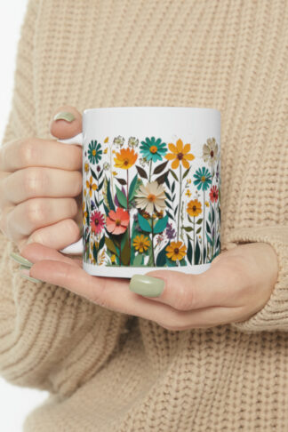 Pressed Flowers Mug, Boho Wildflowers Cottagecore Coffee Mug, Flower Garden Lover Gift, Botanical Tea Cup, Gardeners Gift, Mom Gift