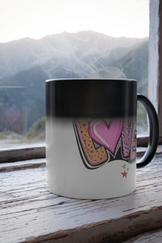 Retro Love Design Coffee Mug, Color Changing Design Mug, Fun Colorful Love Tea Mug, Color Changing Mug Gift