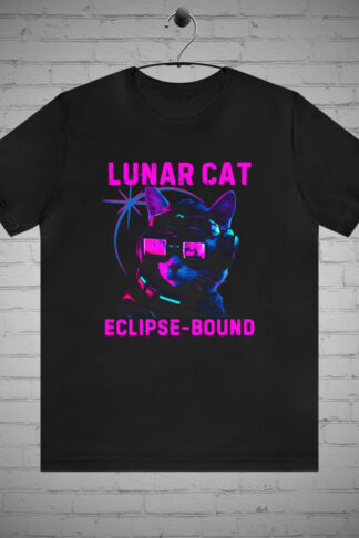 Lunar Eclipse tshirt, Neon Cyber Punk Cat t-shirt, Lunar eclipse tee, Cosmic cat tee, Cat lover Gift, Cyberpunk style, Virtual reality tee