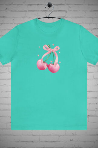 Cherry coquette t-shirt, Sweet cherry tee, Coquette fashion shirt, Retro cherry top, Vintage clothing, Fruit lover gift, Cherry blossom tee,