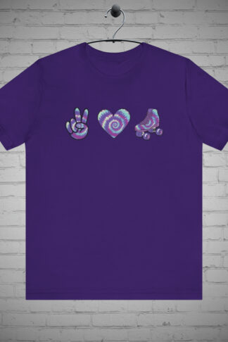 Roller skating shirt, Peace and love tee, Skating enthusiast gift, Retro roller skate lover apparel, Disco fashion tee, Roller skater gift