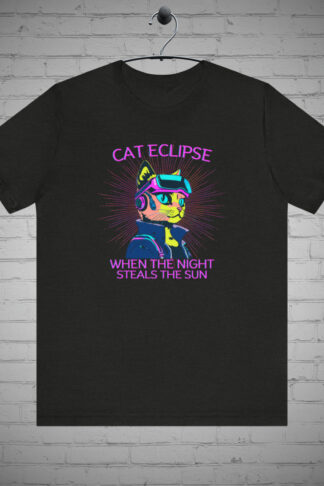 Lunar Eclipse tshirt, Neon Cyber Punk Cat t-shirt, Lunar eclipse tee, Cosmic cat tee, Cat lover Gift, Cyberpunk style, Virtual reality tee