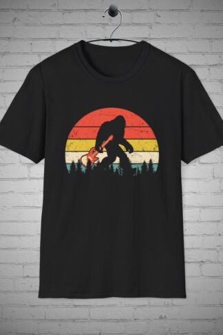 Sasquatch Guitar Retro t-shirt, Bigfoot tee, Retro design shirt, Music lover apparel, Vintage Musician Guitarist shirt, Sasquatch lover Gift