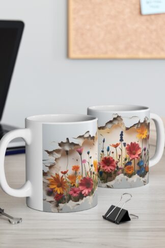 Garden and Butterfly Coffee Mug, 3D- Like Coffee Tea Cup, Nature Coffee Mug, Spring Time Tea Cup, Mother's Day Gift, Teachers Gift