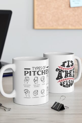 Baseball Coffee Mug, Baseball Pitches Mug Cup, Sports Tea Cup, Baseball Lovers Mug Gift