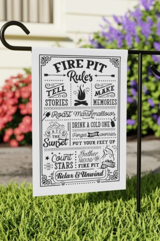 Fire Pit Rules Garden & House Banner Flag, Camp Porch Flag, Lake House Sign, Camp Lovers Gift