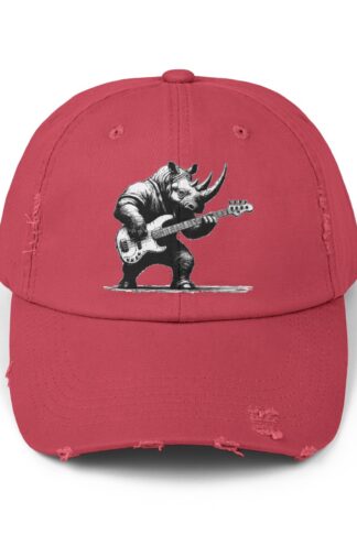 Funny Rhino Guitar Hat, Unisex Distressed Cap, Baseball Hat, Animal Hat
