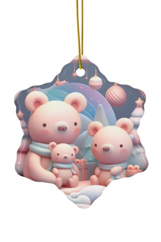 Three Bears Christmas Ornament, Beautiful Pastel Ceramic Ornament, Personalized Christmas Ornament, Customize it Ornament