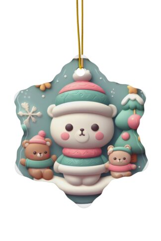 Cute Bears - Christmas Ornament, Beautiful Pastel Ceramic Ornament, Personalized Christmas Ornament, Customize it Ornament