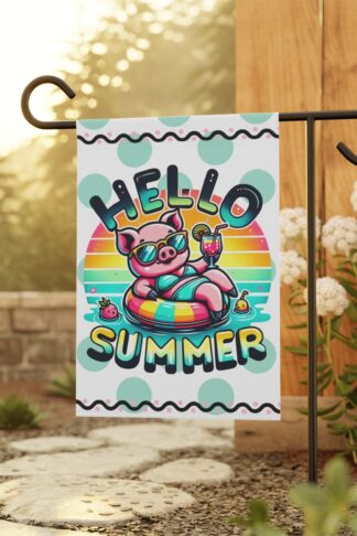 Hello Summer Fun Animal Flag, Garden & House Banner Flag, Porch Flag, Camp Sign, Garden Lovers Gift, Animal Summer Flags, Housewarming Gift