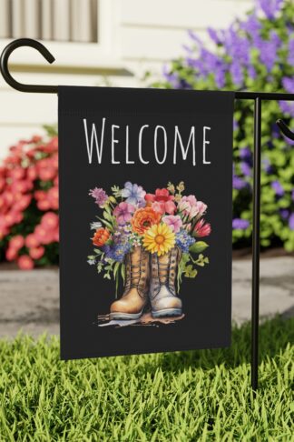 Welcome Garden & House Banner Flag, Floral Boots Porch Flag, Porch Sign, Relaxing Porch Gift, New Home Gift