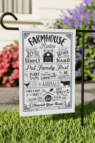 Farm House Rules Flag, Family Garden & House Banner Flag,  Porch Flag, Camp Site Sign, Garden Lovers Gift