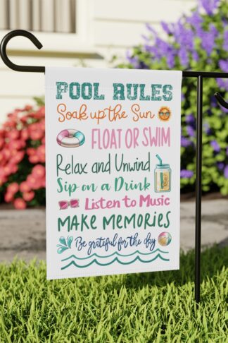 Pool Rules Garden & House Banner Flag, Swimming Pool Flag, Pool Sign, Pool Lovers Gift - 2 Sizes