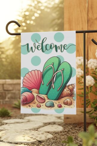 Welcome Flip Flop Flag, Family Garden & House Banner Flag,  Porch Flag, Camp Site Sign, Garden Lovers Gift