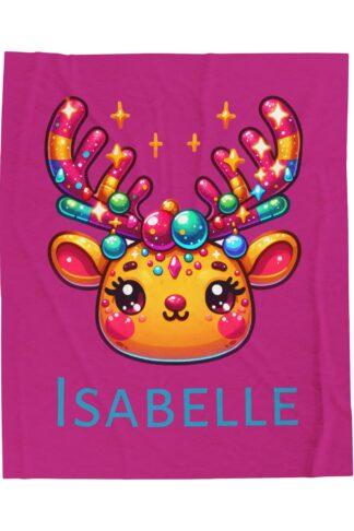 Personalized Christmas Blanket, Custom Velveteen Plush Blanket, Christmas Reindeer Blanket