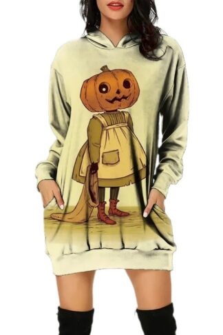 Ladies Hooded Pullover Halloween Print