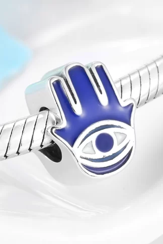 Real 925 sterling silver Blue Enamel Charm Fatima Hand Beads DIY Jewelry Fit Charm Bracelet Fashion jewelry Wholesale lots bulk