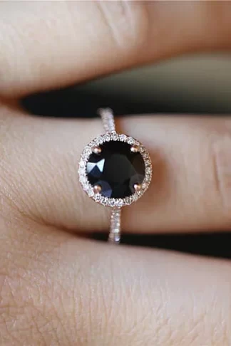 925 Sterling Silver Color Style Women's Black Close Ring Inlaid Zircon Diamond Gemstone Rose Gold Geometric Jewelry