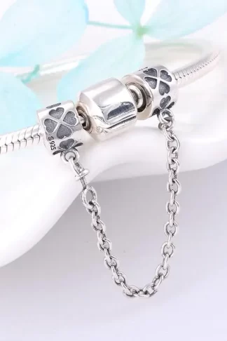 Real 925 sterling silver Colourful Pink Crystal zircon safety chain jewellery Charms for bracelet women jewelry making wholesale