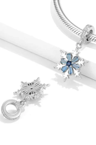 New 925 Sterling Silver Frozen Flower of Ice and Snow Blue CZ Charms for Original Women Christmas Bracelet Fine Jewelry Making