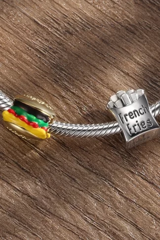 Real 925 sterling silver French fries and burgers Food Charms 925 Silver charm beads Designer DIY for women bracelet jewelry