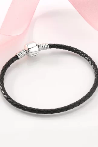 Real 925 sterling silver Genuine Brown Braided Charms Woman Leather Bracelet Buckle Weave snake chain jewelry making Wholesale