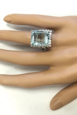 GOLD&SILVER Island Aquamarine Gemstone Bizuteria S925 Sterling Silver Color Ring for Women Jewelry Square Invisible Setting Ring