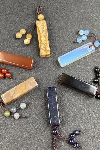 Natural Crystal Rectangle Pendant Keychain Good LuckyCube Gemstone Woven Friendship Charms for women Men Bags