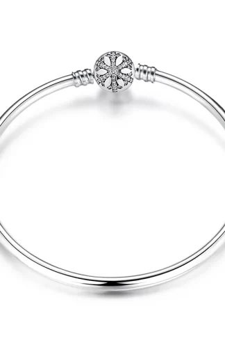 Real 925 sterling silver Snowflake Charms Bracelet Engrave Dazzling Clear CZ Round Clasp Rope Chain for Jewelry making Wholesale