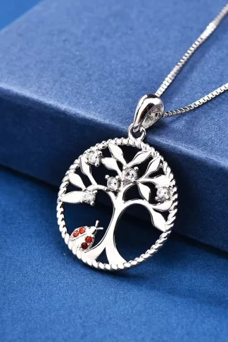 GP13 Tree of Life Necklace Pendant ladybird Necklace 925 Sterling Silver Cute Animal Jewelry Gifts for Women Daughter