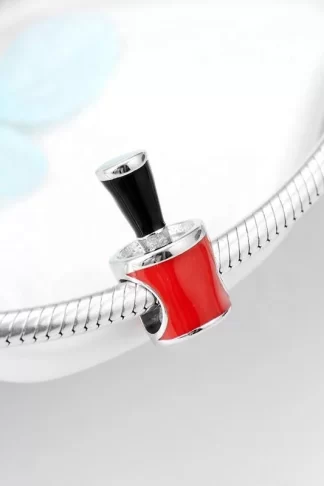 Real 925 sterling silver Enamel Sexy Pink lipstick Beads zircon Pendant for Bracelets Woman Accessories Gift Party Daily