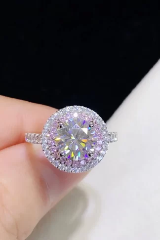 Customized S925 Silver Rhodium Plated 2ct D VVS Round Cut Moissanite Diamond Women Engagement Wedding Ring with GRA Certificate
