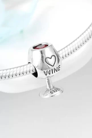 Real 925 Sterling Silver Bright red CZ wine cup fine Beads Fit Charms Bracelets Jewelry making fashion Woman charm custom logo