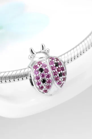 Real 925 sterling silver Lucky clover pattern with clear zircon & Ladybug Pendant Beads Charms for Bracelets jewelry Wholesale