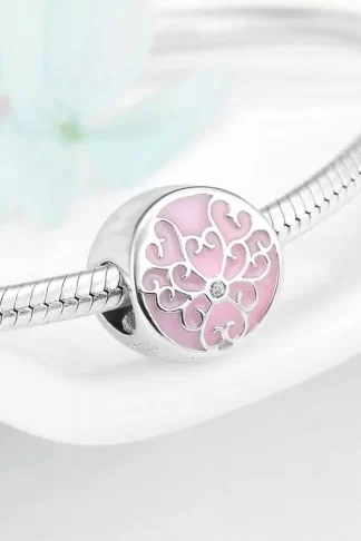 Real 925 Sterling Silver lucky Four-leaf clover shape Pink Enamel fine Beads Fit Charm Bracelets Jewelry making Dropshipping