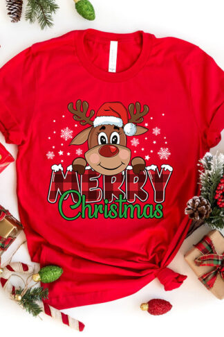 Cute Reindeer Merry Christmas T-shirt, Christmas tee, Xmas Clothing