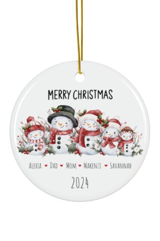 Family of Five - Snowman Personalized Christmas Ornament, Beautiful Ceramic Ornament, Custom Family Names Ornament, Customize it Ornament
