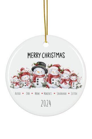 Family of Six - Snowman Personalized Christmas Ornament, Beautiful Ceramic Ornament, Custom Family Names Ornament, Customize it Ornament