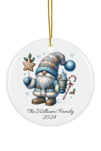 Personalized Gnome Christmas Ornament, Beautiful Ceramic Ornament, Custom Family Names Christmas Ornament, Customize it Ornament