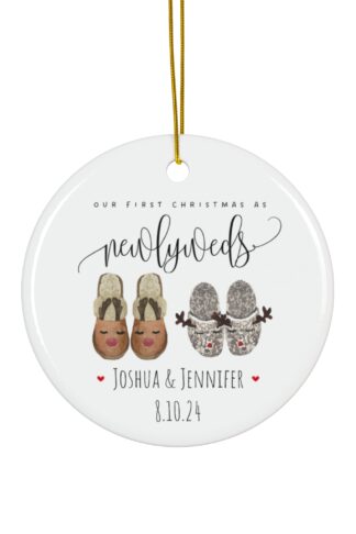 Newlyweds - Slippers Personalized Christmas Ornament, Beautiful Ceramic Ornament, Custom Family Names Ornament, Customize it Ornament