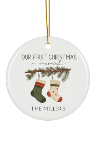 Ceramic Ornament, Personalized Wedding Decor, Custom Newlyweds Gift, First Christmas Married, Our First Christmas