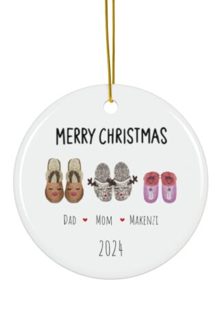 Family of Three - Slippers Personalized Christmas Ceramic Ornament, Custom Family Names Ornament, Customize it Ornament