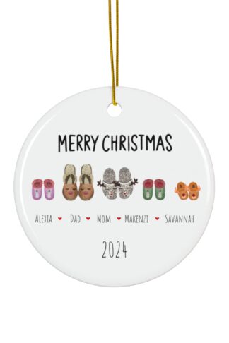 Family of Five - Slippers Personalized Christmas Ornament, Beautiful Ceramic Ornament, Custom Family Names Ornament, Customize it Ornament
