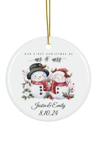 Mr & Mrs Snowman Personalized Christmas Ornament, Beautiful Ceramic Ornament, Custom Family Names Christmas Ornament, Customize it Ornament
