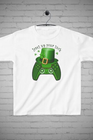 St. Patricks Day T-Shirts, Level Up for Luck St. Pattys Day Tee, Video Game Tee, Games Tee, Gamers Gift, Kids 4t -20